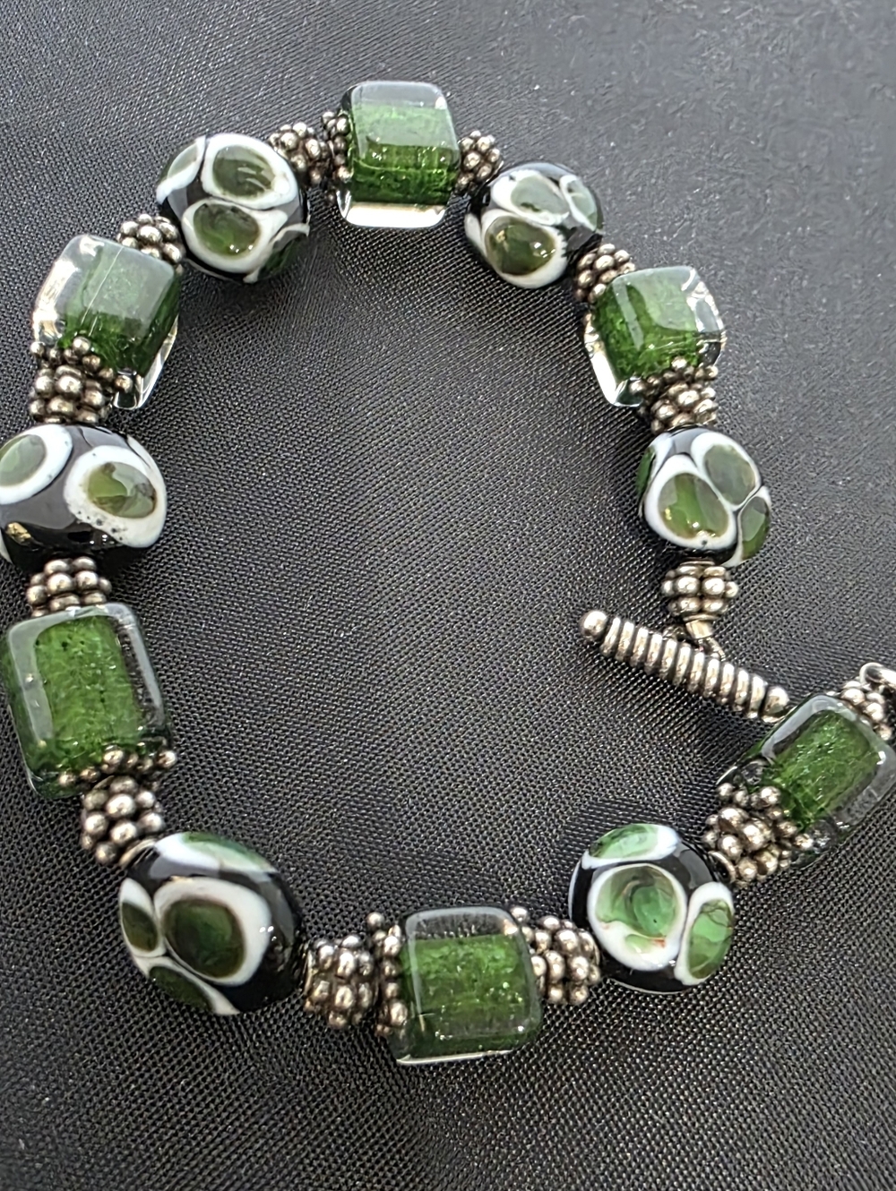 Green Glass Bead Bracelet With Clasp handmade In New Mexico